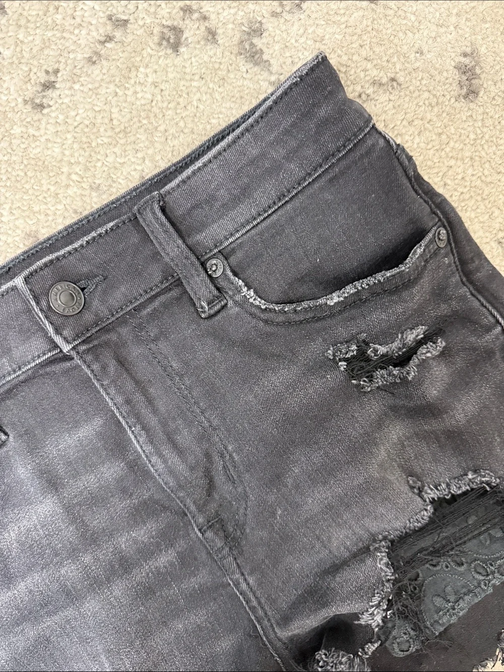 Black High-Rise Shortie Distressed Jean Shirts by American Eagle
